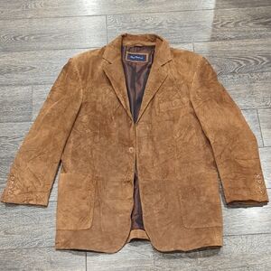 Microsuede Leather Notch Lapel Sport Coat Blazer Medium Tan/Brown